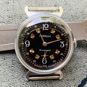 Collectible watch POBEDA 15 jewels beautiful dial design made in Russia/Wrist watch ZIM Victory manual winding plant named Maslennikova/uhr