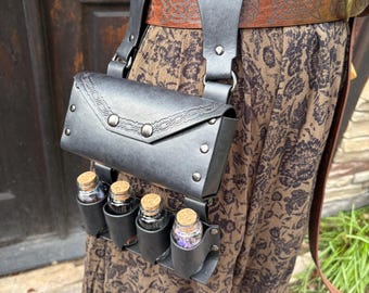 Alchemist Belt Pouch: Faux Leather Potion Vial Holder for Ren Faire, LARP
