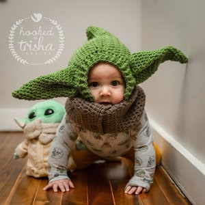 Baby Yoda Grogu Hood Crochet Pattern 6 Months to Adult Sizes image 3
