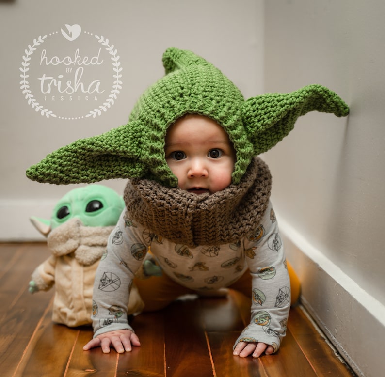 Baby Yoda Grogu Hood Crochet Pattern 6 Months to Adult Sizes image 3