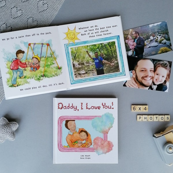 Personalized Daddy Book I LOVE YOU with Own Photos Keepsake Memory Book Album Father’s Day Birthday Gift from Child - V4