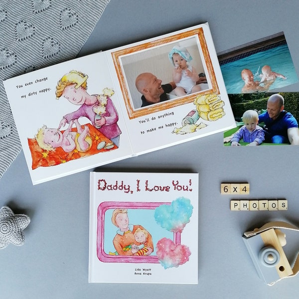 Personalized Daddy Book I LOVE YOU with own Photos Keepskae Memory Book Album Father's Day Birthday Gift from Child - V1