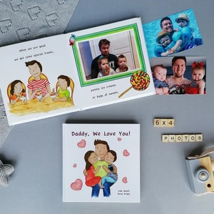 Álbum de cuentos personalizado para papá e hijos, hermanos, niño y niña, con fotos propias, recuerdo de cumpleaños, día del padre, papá - V2