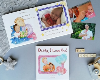 Personalized Daddy Book I LOVE YOU with Own Photos Keepsake Memory Book Album Father’s Day Birthday Gift from Child - V6