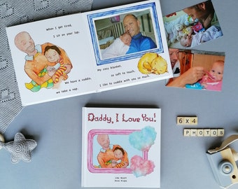 Personalized Daddy Book I LOVE YOU with Own Photos Keepsake Memory Book Album Father’s Day Birthday Gift from Child - V9