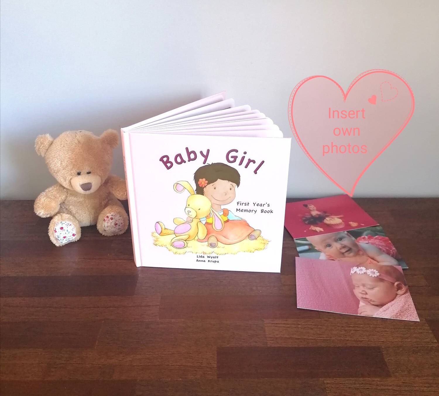 Baby Girl First Year's Memory Book Dark Hair/Light Skin