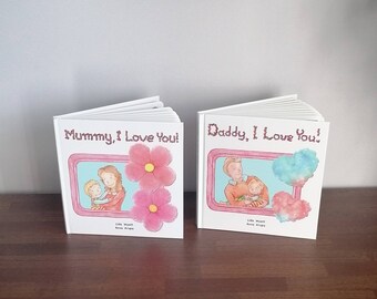 Personalized Story Book SET for MUM and DAD New First Time Parents Baby Keepsake Memory Book Album Mother Father Custom Character
