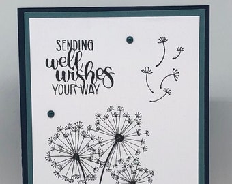 Get well wishes, Handmade get well card, Dandelion get well card, Thoughts and prayers, Thinking of you, Card for quick recovery,