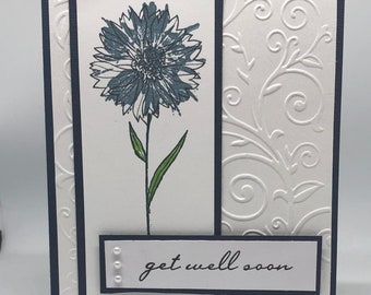 Get well card, Thinking of you, Thoughts and prayers card, Get well soon card, Encouragement card, Blue flower card, Healing thoughts,