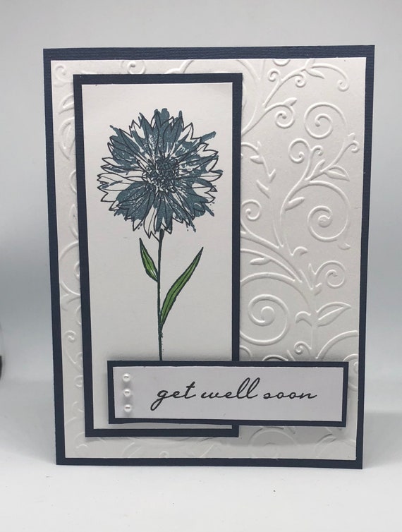 Knitted Flower Card Birthday Card Thank you card Greetings Card Blue Flower Get Well card
