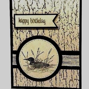 Loon Birthday Card, Masculine wood look, Inside message