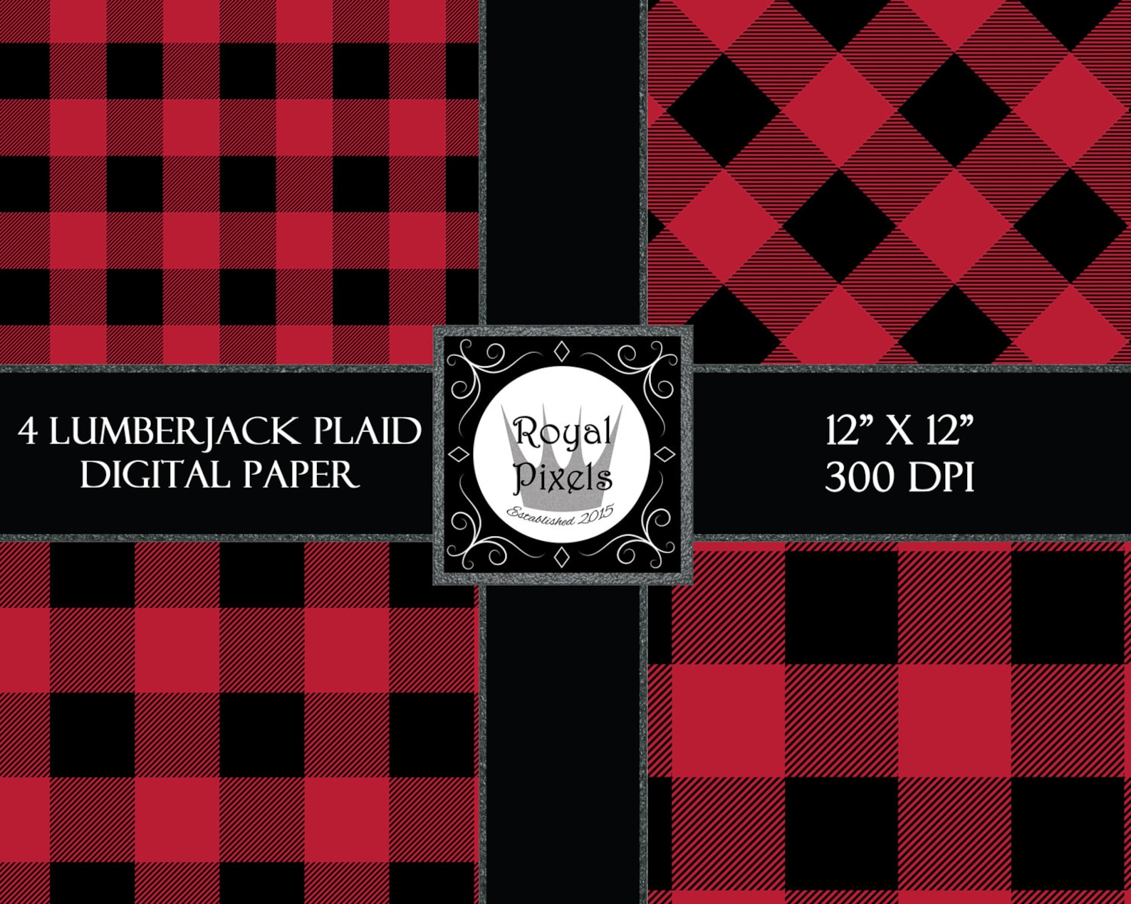 Red Buffalo Plaid Set 4 Digital Paper Backgrounds Rustic Etsy