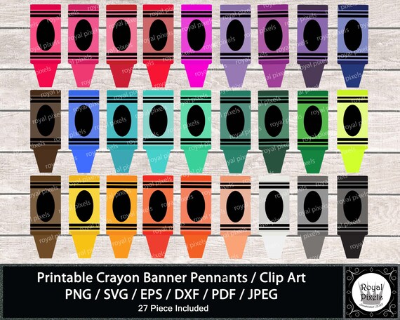 Crayon Clip Art Printable Crayon Banner Pennants Teacher - Etsy