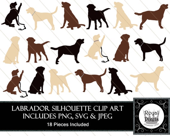 Download Labrador Silhouette Clip Art 18 Pieces Golden Brown Black Etsy