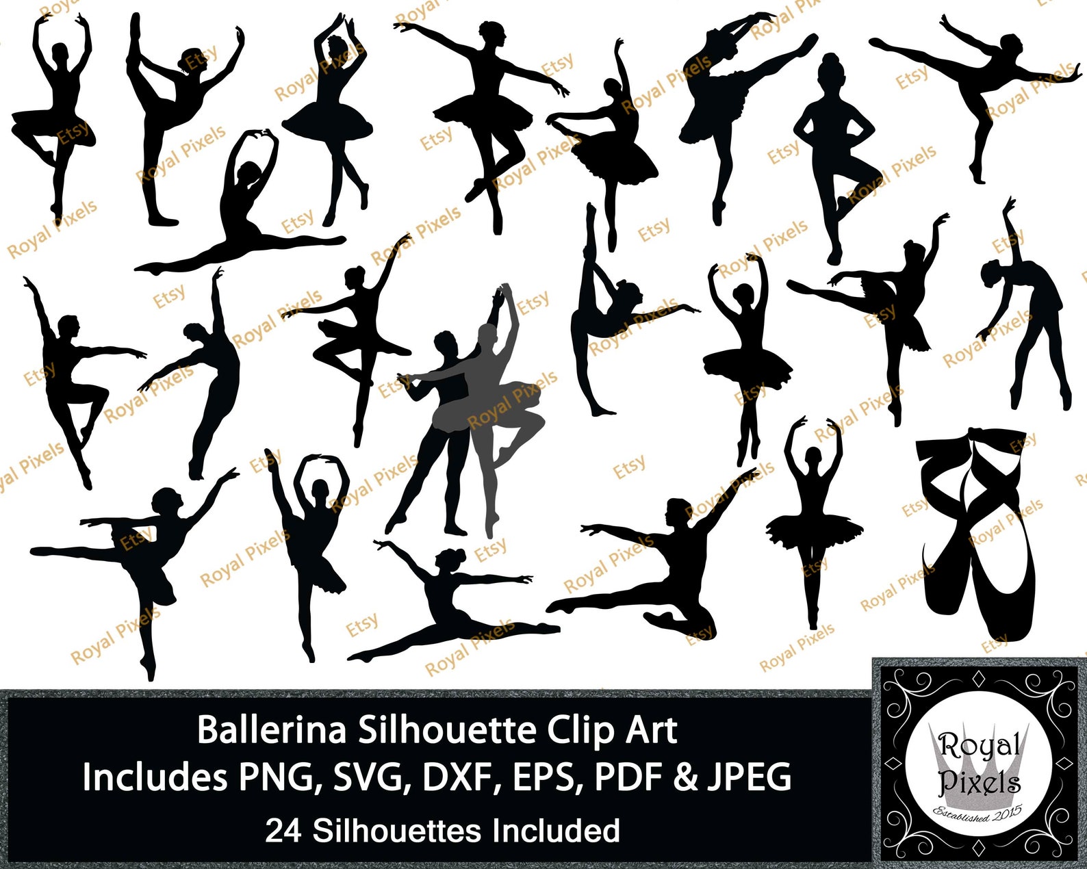 Ballerina Silhouette Clip Art 24 Piece Dancing Silhouettes Ballet Clip Art Male Ballerina 7 Inches Instant