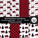 8 Digital Paper Backgrounds, Red Plaid Bear and Moose, Arrows, Lumberjack Buffalo Plaid, Instant Download, Printable or Digital Paper 