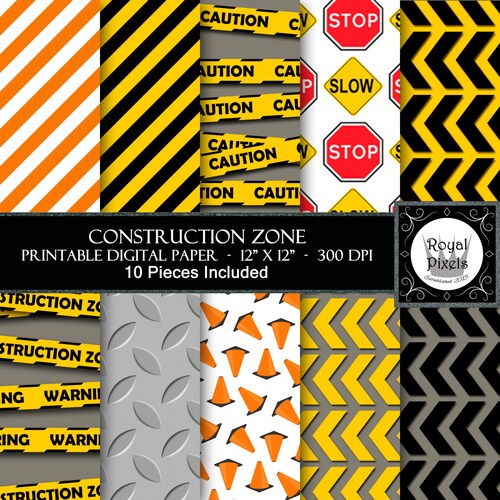 10 Digital Paper Backgrounds Construction Zone Printable | Etsy