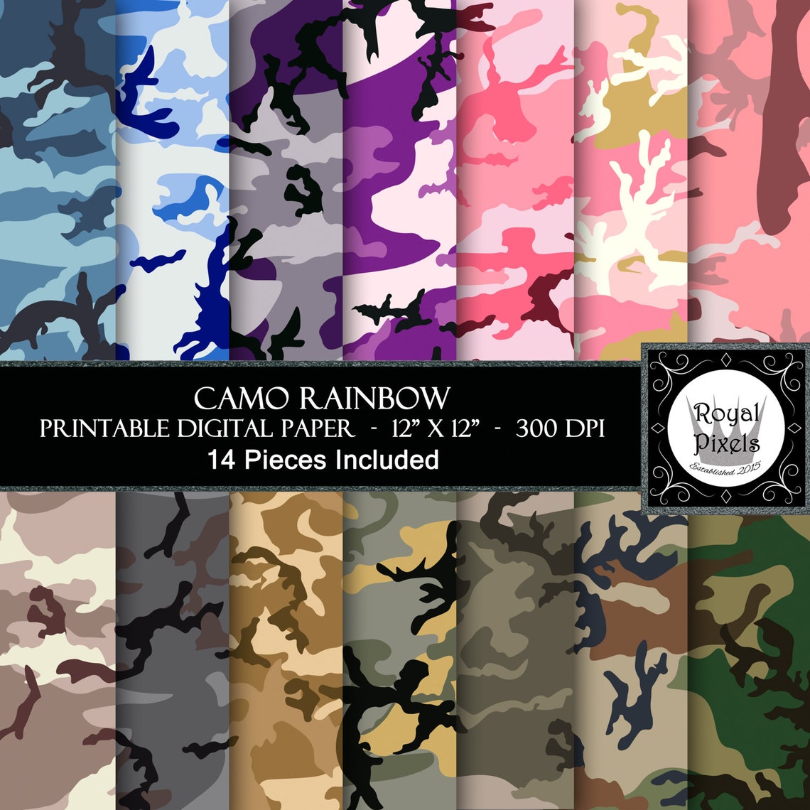 14 Digital Paper Backgrounds Camo Rainbow Camouflage Etsy