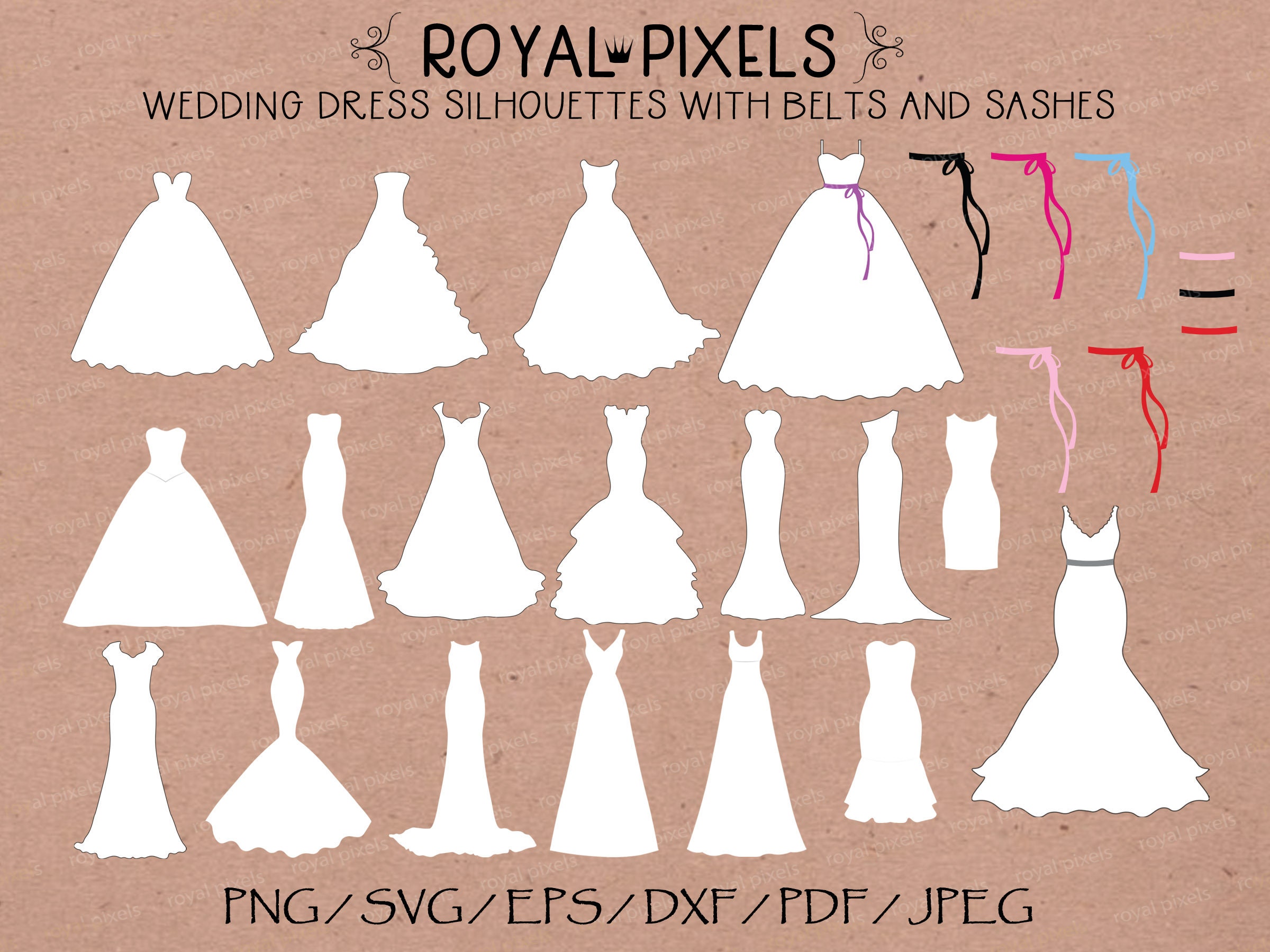 Wedding Dress Silhouette Clip Art Set Bridal Gown Silhouette Etsy Ireland