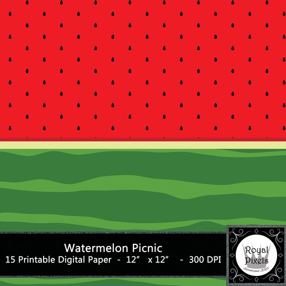 Download 16 Digital Paper Backgrounds Watermelon Picnic Party Etsy