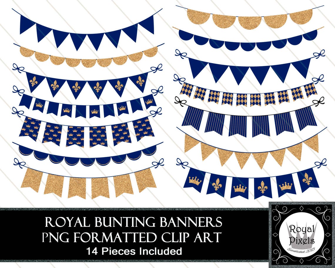 Royal Blue & Gold Bunting Banners Clip Art 14 Pieces | Etsy