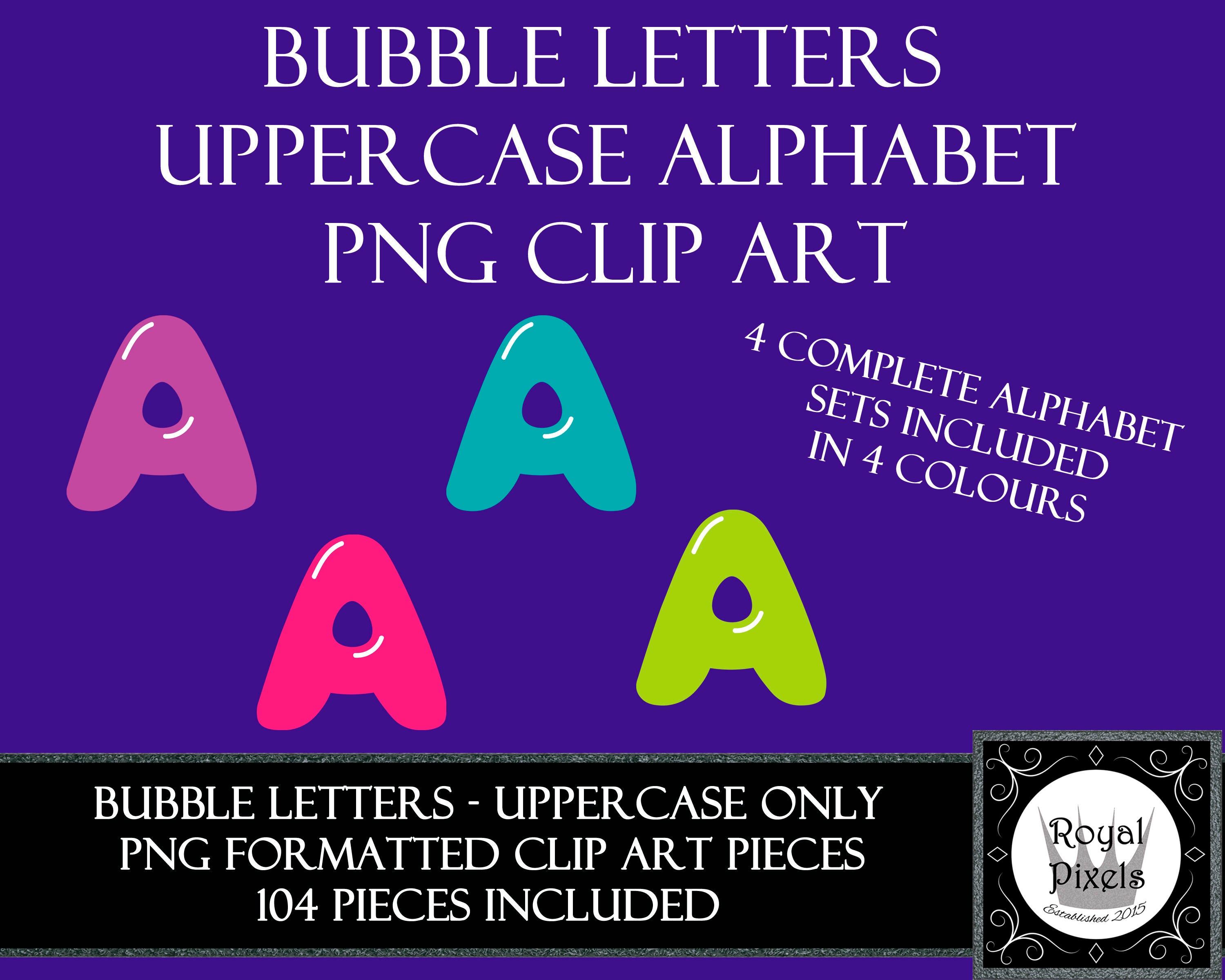 Bubble Letter Alphabet UPPERCASE Clip Art 26 Letters Bright | Etsy