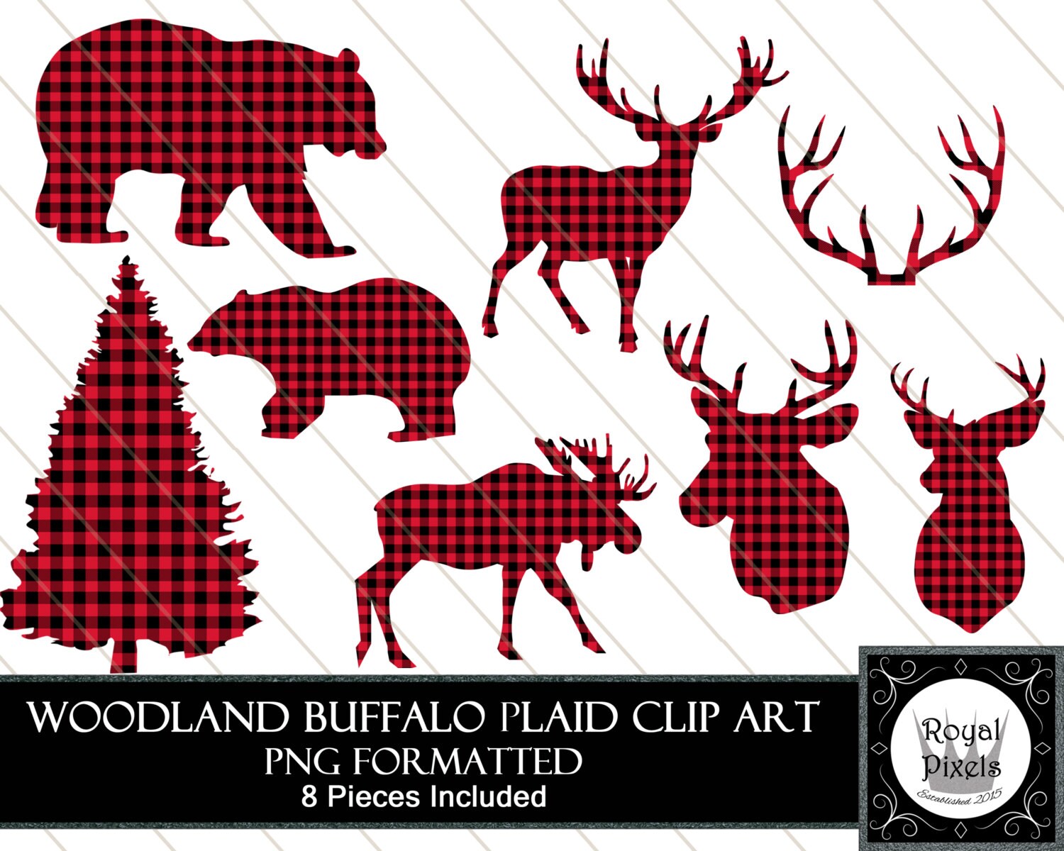 Woodland Animal Lumberjack Buffalo Plaid Clip Art Set 8 | Etsy