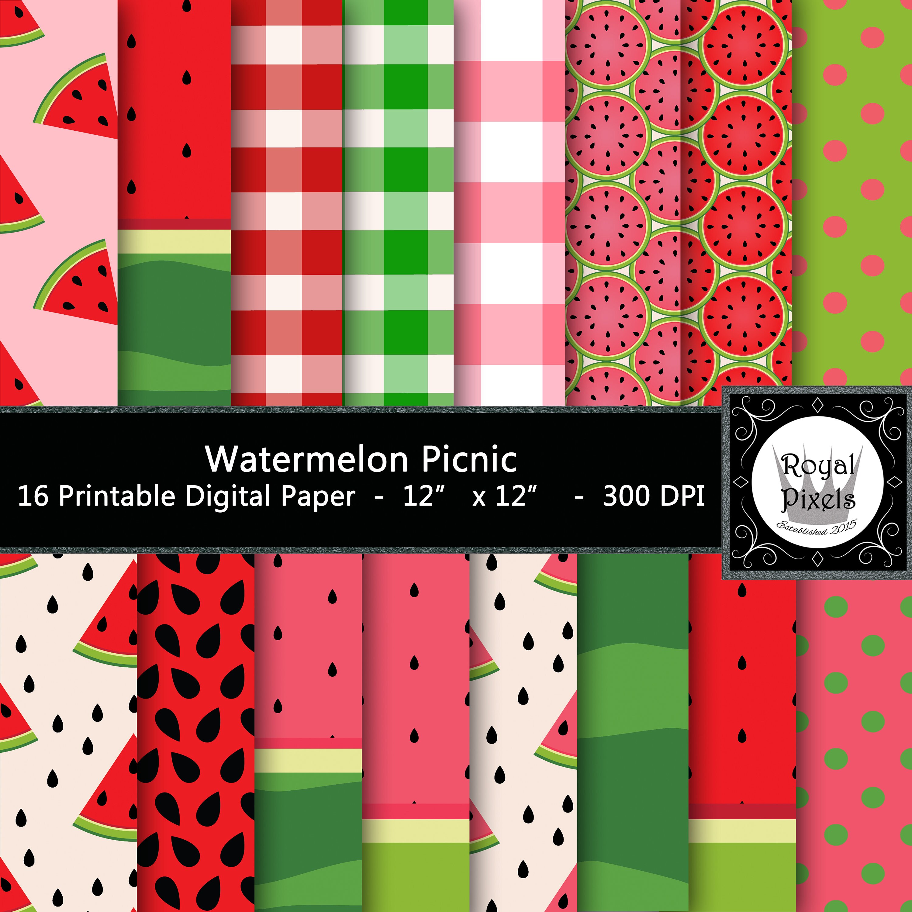 Download 16 Digital Paper Backgrounds Watermelon Picnic Party Etsy