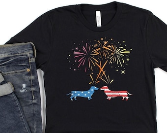Dachshund Shirt, Dachshund Gift, 4th Of July Dog Mom Tshirt, Doxie Shirt, Unisex Wiener Dog Tshirt, Dachshund Patriotic Shirt, American Flag