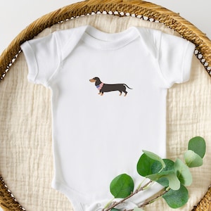 Dachshund Baby Bodysuit, Dachshund Gift, Cute Baby Clothes, Wiener Dog Baby Shower Gift, American Flag Bandana, Baby Onepiece, Baby Grow