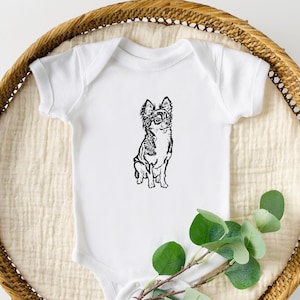Long Haired Chihuahua Baby Bodysuit, Chihuahua Gift, Cute Baby Clothes, Chihuahua Dog Lover Gift, Chihuahua Art Gift, Dog Baby Grow