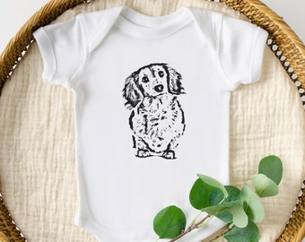 Long Haired Dachshund Baby Clothes, Dachshund Baby Bodysuit, Long Haired Dachshund Gift, Baby Shower Gift, Dog Sibling, Wiener Dog Baby Grow