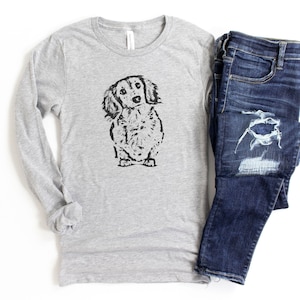 Long Haired Dachshund Head Tilt Shirt, Long Sleeve Wiener Dog Shirt, Cute Dachshund Gift, Doxie Mom Shirt, Long Haired Dachshund Shirt