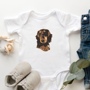 Long Haired Dachshund Baby Clothes, Dachshund Baby Bodysuit, Long Haired Dachshund Gift, Baby Shower Gift, Wiener Dog Baby Grow, Dog Art
