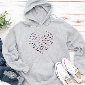 Dachshund Hoodie, Dachshund Gifts, Dachshund Pattern Heart Shape Hoodie, Wiener Dog Hoodie, Unisex Doxie Sweater