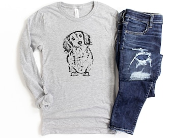 Long Haired Dachshund Head Tilt Shirt, Long Sleeve Wiener Dog Shirt, Cute Dachshund Gift, Doxie Mom Shirt, Long Haired Dachshund Shirt