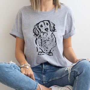 Long Haired Dachshund Head Tilt T-Shirt, Cute Dachshund Gift, Wiener Dog Shirt, Doxie Mom Shirt, Long Haired Dachshund Shirt image 1