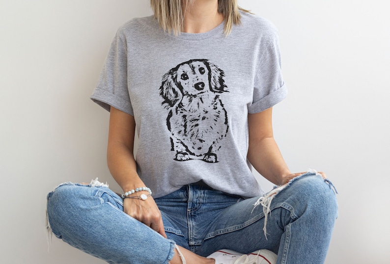 Long Haired Dachshund Head Tilt T-Shirt, Cute Dachshund Gift, Wiener Dog Shirt, Doxie Mom Shirt, Long Haired Dachshund Shirt image 1