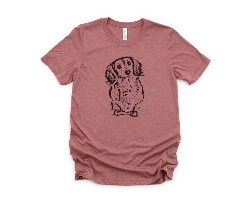 Long Haired Dachshund Head Tilt T-Shirt, Cute Dachshund Gift, Wiener Dog Shirt, Doxie Mom Shirt, Long Haired Dachshund Shirt Heather Mauve