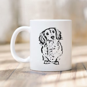 Long Haired Dachshund Mug, Cute Head Tilt Wiener Dog Gift, Sausage Dog Gifts, Doxie Lover Coffee Mug