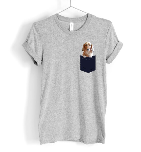 Long Haired Dachshund T Shirt Dog In A Pocket Wiener Dog Etsy