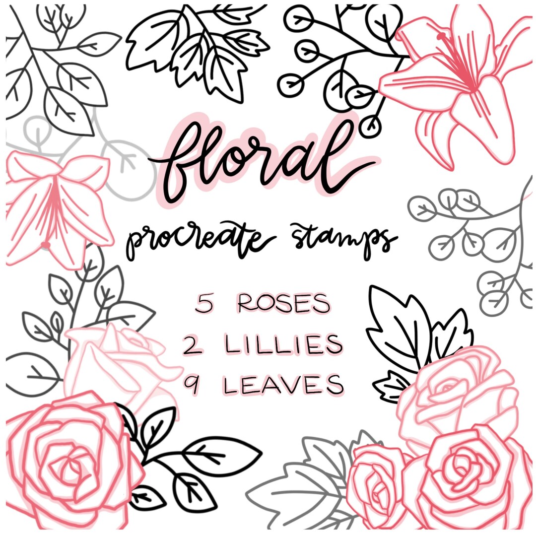 16 Procreate Stamps: Roses, Lillies, and Leaves Flower Stamps - Etsy