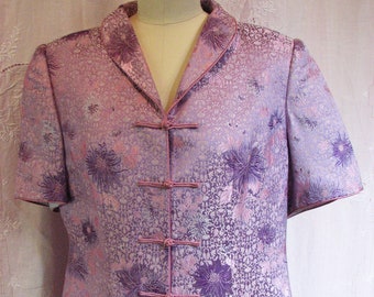 Gorgeous Rich Satin Lavender and Pink Asian Style Jacquard Top - Size 2-4