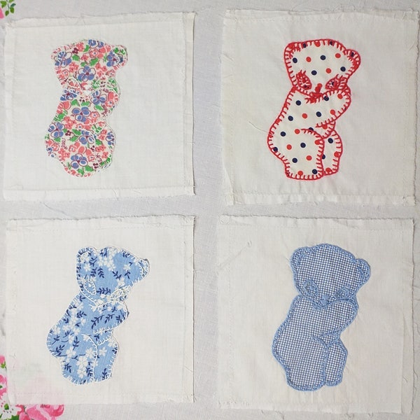 Vintage Cutest Ever Little Baby Bears Applique and Embroidery Quilt Blocks, Appliques are Flour Sack Fabric - Sold Separately