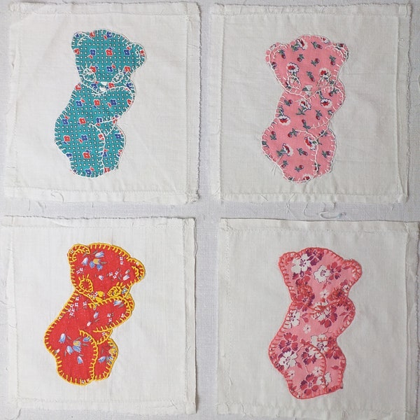 Vintage Cutest Ever Little Baby Bears Applique and Embroidery Quilt Blocks, Appliques are Flour Sack Fabric - Sold Separately