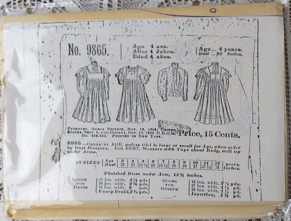 dry goods dresses RARE! Amazon Dry Goods Copy of 1895 Child's Dress Paper Pattern Size 4  Years Bust 23