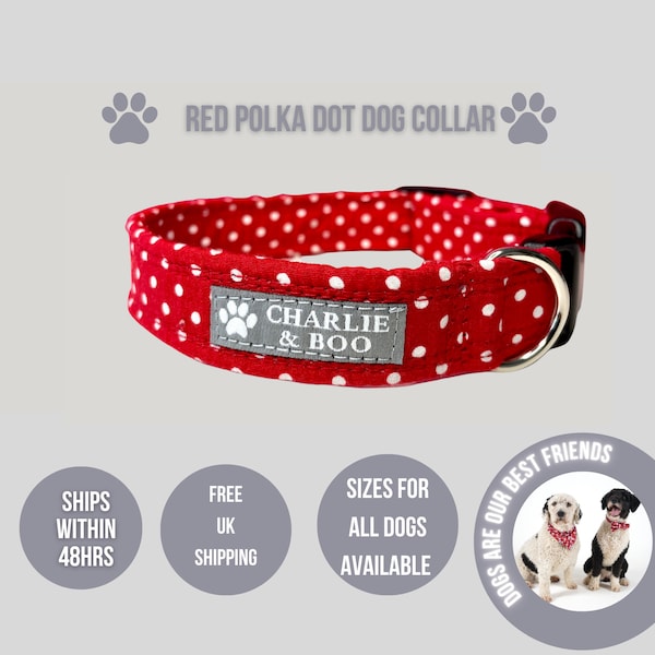 Collier pour chien à pois rouges, Collier pour chien rouge, Collier pour chien, Collier pour chien en tissu, Collier pour chien à pois, Cadeau chien, Mode canine, Accessoire pour animal de compagnie