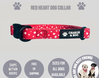 Red heart dog collar, Red dog collar, Love heart dog collar, Heart dog collar, Girl or boy dog collar, Puppy collar, Dog gift, Pet collar