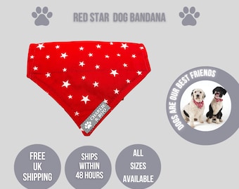 Red star dog bandana, Star dog bandana, red over collar dog bandana, red dog collar bandana, red dog bandana,  red dog scarf