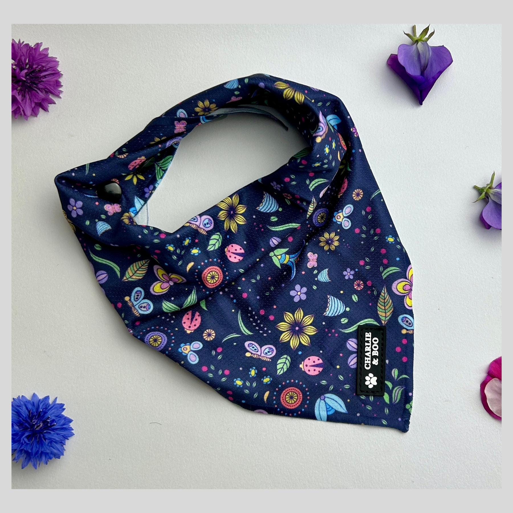 Navy and pink floral dog bandana, Floral dog scarf, Girl or boy dog bandana, Puppy bandana, Dog neckerchief, Dog scarf, Pet neckerchief,